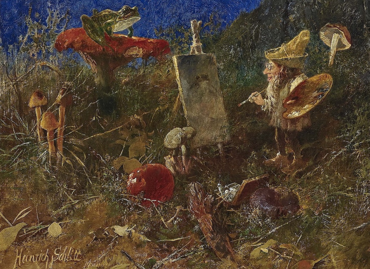 The Gnome Artist painting, Heinrich Schlitt, Public domain, via Wikimedia Commons.