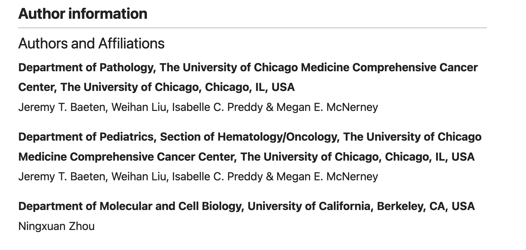 Author affiliations of researchers for the article https://doi.org/10.1038/s41375-021-01491-z, best tracked with ROR