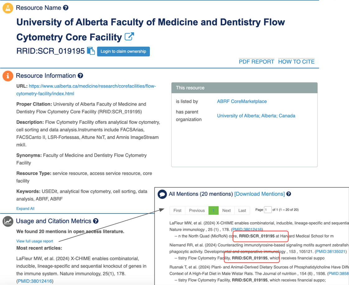 Using RRIDs to track papers associated with the University of Alberta Faculty of Medicine and Dentistry Flow Cytometry Core Facility (RRID:SCR_019195)